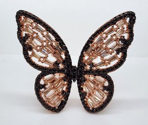 Butterfly Ring Made Of Premium Mocha & Champagne CZ, 18k Rose Gold Over Sterling