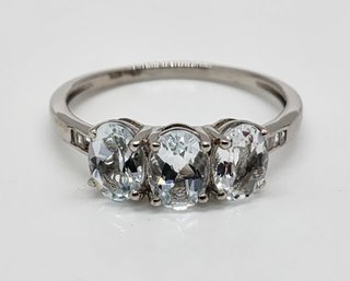 Premium Goshenite & Diamond 3 Stone Ring In Platinum Over Sterling