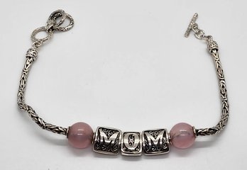 Bali, Pink Jade Mom Bracelet In Sterling Silver