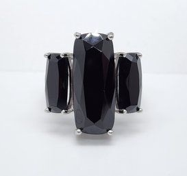 Thai Black Spinel 3 Stone Ring In Platinum Over Sterling