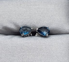 London Blue Topaz Stud Earrings In Platinum Over Sterling