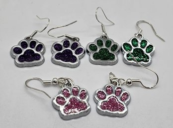 3 Pair Of Handmade Dog Paw Earrings With Sterling Ear Wires