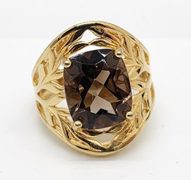 Brown Smoky Quartz, 18k Yellow Gold Over Sterling Ring