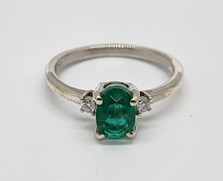 Emeraldine Quartz, Moissanite Ring In Platinum Over Sterling