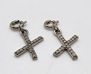 Pair Of Diamond Initial X Charms In Platinum Over Sterling