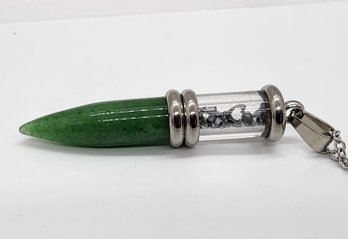 Green Aventurine & Meteorite Pencil Pendant Necklace In Stainless