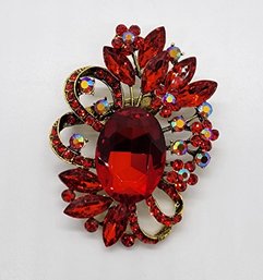 Red Austrian Crystal, Red Glass Floral Brooch