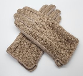 Beige Cable Knitted Cashmere Touch Screen Friendly Warm Gloves