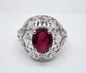 Red Ruby, Rhodium Over Sterling Ring