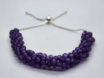 Amethyst Multi-row Beaded Bolo Bracelet In Sterling