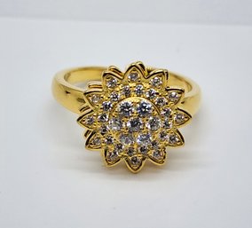 Simulated Diamond Sunflower Spinner Ring In 14k Yellow Gold Over Sterling