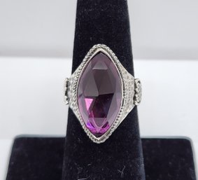 Bali, African Lilac Quartz Elongated Ring In Sterling