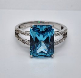 Premium Blue & White CZ, Rhodium Over Sterling Ring