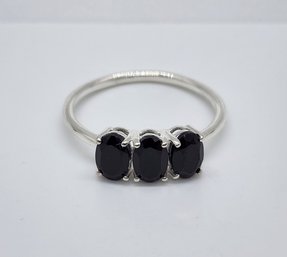 Black Spinel 3 Stone Ring In Sterling