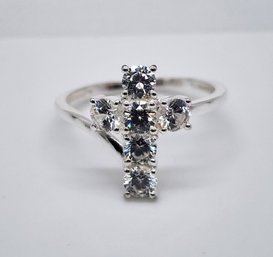 White Zircon Cross Ring In Sterling Silver