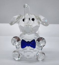 Vintage Crystal Elephant With Blue Bow Tie