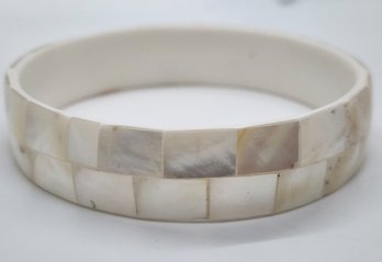 Mother Of Pearl Inlay With White Resin Bangle Bracelet