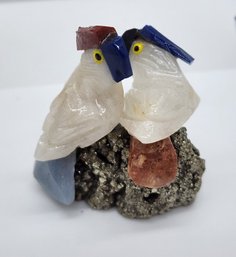 Multi-Gemstone Carved Cockatoo Couple