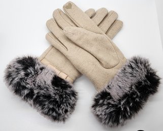 Cashmere Warm Gloves With Faux Fur & Touch Screen Friendly