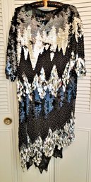 Flapper-Inspired Vintage Metallic Silk Beaded/Sequin Cocktail Dress By Greg Adams Size M