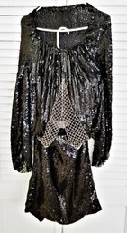 Glamourous Vintage Formal Black Sequined Long Sleeve Tunic/skirt Size M