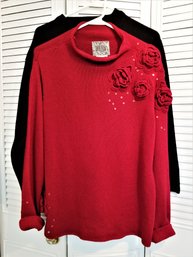 Women's Red Curio Acrylic Blend And Black Sutton Studio Wool  Sweaters Sizes L-XL