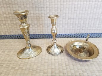 Trio Of Brass Candlesticks Holders