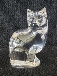 Vintage Orrefors Crystal Signed Art Glass Cat Figurine