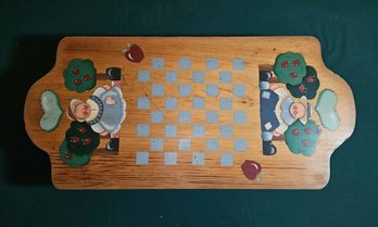 Hand Painted Wooden Checker Board W Storage