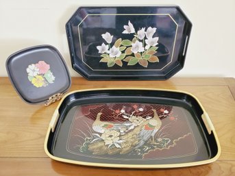 Three Vintage MCM Lacquerware Trays - Couroc For Western Airlines