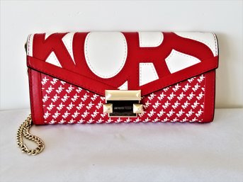 Michael Kors Whitney Large Graphic Red/white Logo Chain Wallet/Wristlet