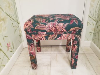 Green Floral Upholstered Vanity Seat