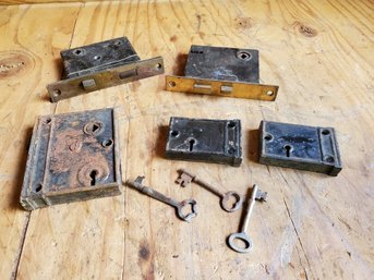 Antique Assortment Of Door Lock Hardware & Keys