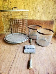 Large Vintage Fishing Chum Cage, Minnow Fish Trap & Lure Mold