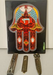 Very Cool South Western Hamsa And Trio Of  Mezuzahs