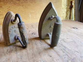 Two Antique SAD Cast Iron Flat Irons - Great For Doorstops, Decor, Bookends & More