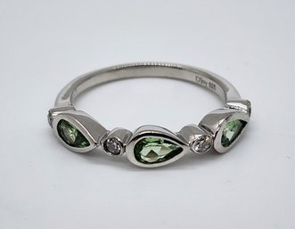 Premium Tsavorite Garnet, Moissanite Ring In Platinum Over Sterling