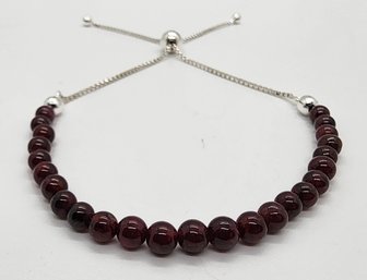 Red Garnet Beaded Bolo Bracelet In Sterling