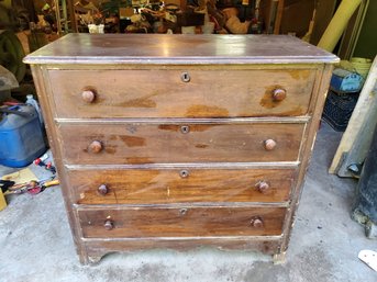 Antique Four Drawer Small Wood Dresser - All Four Drawers Have Key Locks - No Keys Included