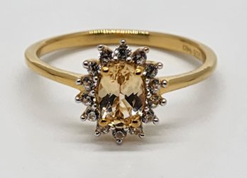 Premium Natural Imperial Topaz, White Zircon Ring In Yellow Gold Over Sterling