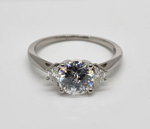 Gorgeous Emperor Cut Moissanite Ring In Platinum Over Sterling