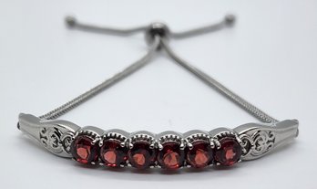 Red Garnet Bolo Bracelet In Stainless Steel