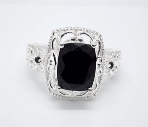 Australian Black Tourmaline, Black Spinel Ring In Sterling