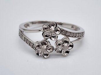 Diamond Floral Ring In Platinum Over Sterling