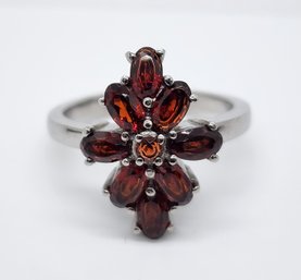 Red Garnet Ring In Stainless Steel