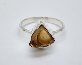 Rough Cut Brazilian Citrine Ring In Sterling