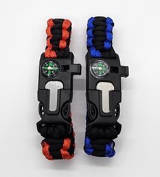 Pair Of Red & Blue Survival Bracelets