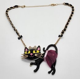 Vintage Betsy Johnson Black Cat With Gold Ribbon