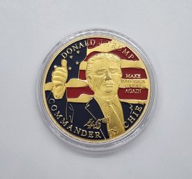 President Trump Colorized Challenge Coin In Case