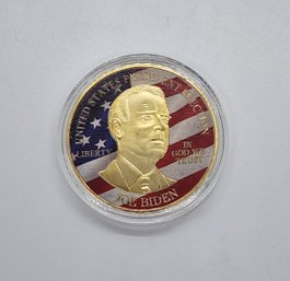 President Biden Colorized Challenge Coin In Case